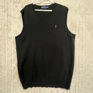 Polo Ralph Lauren Sweater Vest Black Sz L Tall V-Neck Cotton Prep Preppy Career